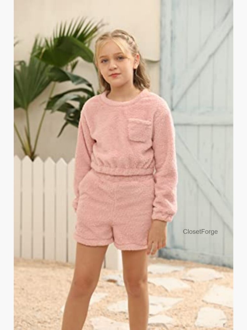 Girls Fleece Short Set with Pockets Long Sleeve Lightweight - Picture 2 of 7